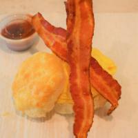 Bacon & Egg Biscuit · Biscuit sandwich with our all-natural, nitrate free, applewood smoked pork bacon and scrambl...