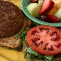 Vegan Beyond Burger · One quarter pound patty, lettuce, tomato, pickle chips and vegan mayo on a whole wheat bun. ...