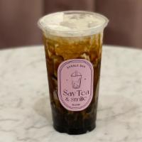 Black Sugar Milk Tea · Black sugar, regular milk, black tea, tapioca pearls, sweet cream cold foam