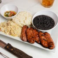 Linguiça Platter  · 3 delicious Brazilian pork sausage  served 3 choices of sides