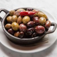 Mixed Olives · Orange zest, oregano, garlic, gluten friendly.