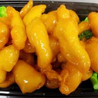Honey Chicken · Served with fried rice and egg roll.