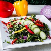 Power Kale Salad · Vegan. Kale tossed in locally sourced, signature kale dressing, sliced cucumber, julienne tr...