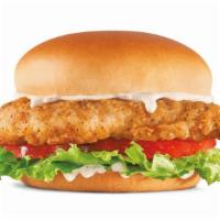 Big Chicken Fillet Sandwich · A crispy chicken fillet topped with lettuce, tomato, and mayonnaise on a potato bun.