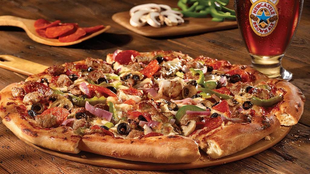 Chicago 7™ · Pepperoni, Italian Sausage, red onions, black olives, green peppers, sliced mushrooms. .