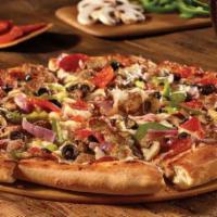 Chicago 7 Cauliflower Crust Pizza · Pepperoni, Italian sausage, red onions, black olives, green peppers, sliced mushrooms. Made ...