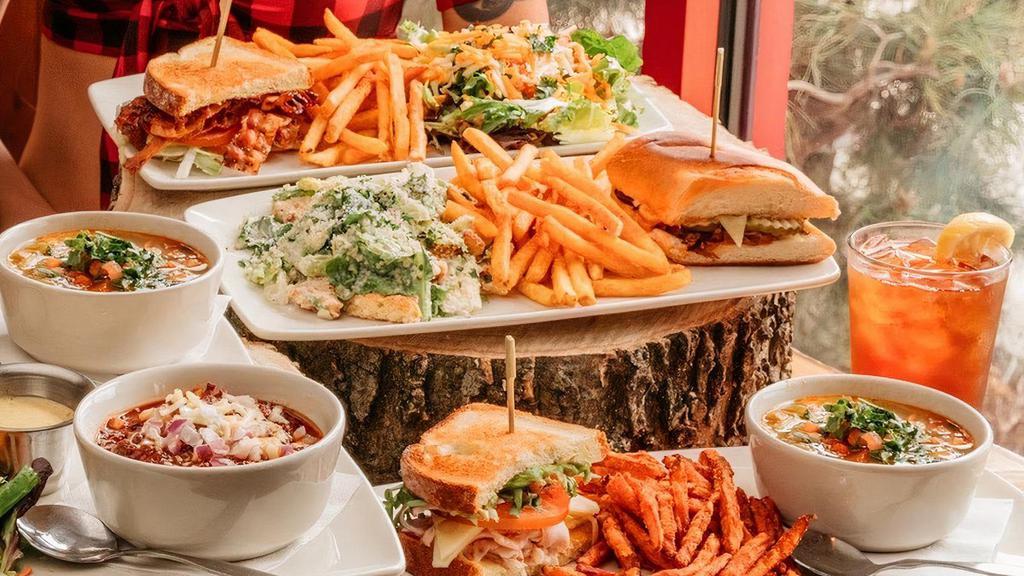 Half Sandwich & Soup Or Salad · Your choice of a Half Sandwich & Salad or Soup. Served with seasoned French fries or sweet potato fries.