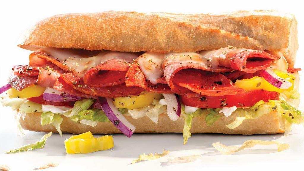 Snack Size Grilled Classic Italian · Smoked ham, hard salami, pepperoni, provolone, mayo, lettuce, red onions, banana peppers, oil & vinegar, salt & pepper, oregano, Roma tomatoes.