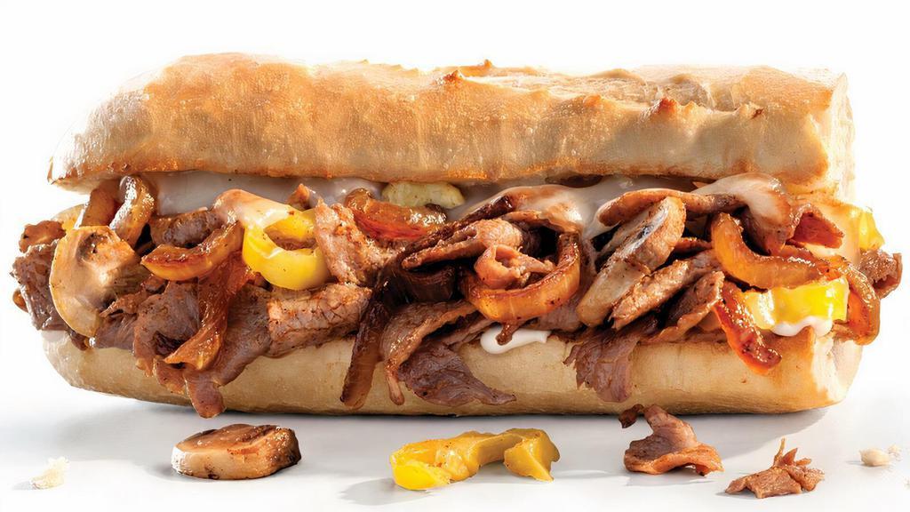 Snack Size Cheesesteak · 100% U.S.D.A. Choice Steak, provolone. YOUR CHOICE: sautéed onions, fresh mushrooms, banana peppers, mayo, spicy brown mustard, pizza sauce.