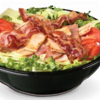 Turkey Bacon Ranch Salad · Oven-roasted turkey breast, thick-cut smoked bacon,  ranch dressing, lettuce, Roma tomatoes.