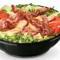 Cold Club Salad · Lettuce, Roma tomatoes, Smoked ham, oven-roasted turkey breast, thick-cut smoked bacon, Swiss.