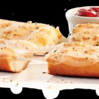 Cheesebread · Authentic, hearth-baked bread topped with provolone, parmesan, oregano. YOUR CHOICE: pizza s...