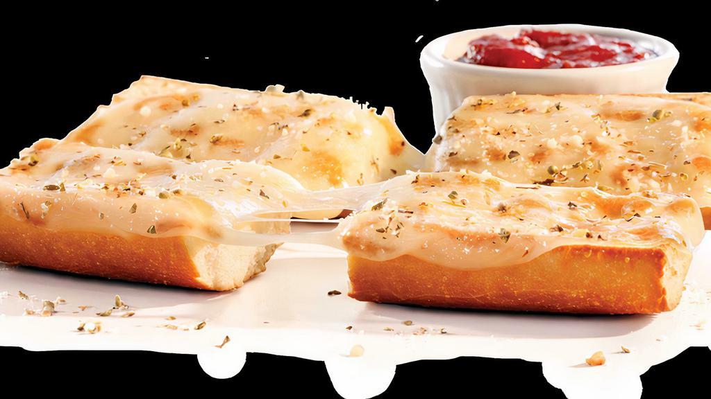Cheesebread · Authentic, hearth-baked bread topped with provolone, parmesan, oregano. YOUR CHOICE: pizza sauce.
