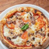 Diavola · San Marzano sauce, cheese blend/fresh mozzarella, steak, tomato, mushrooms, cayenne pepper, ...