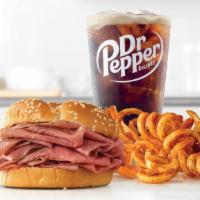 Classic Roast Beef Meal · Thinly sliced roast beef on a toasted sesame seed bun. Served with Arby's or Horsey sauce. V...