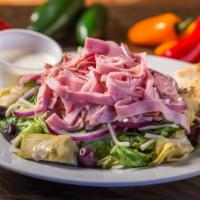 Chopped Antipasto · Mixed greens, Genoa salami, ham, kalamata olives, tomatoes, red onion, artichoke hearts, and...