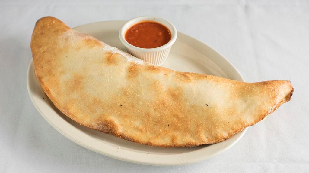 Bbq Chicken (Calzone) · Grilled chicken, BBQ sauce, red onion, pepperoncini, and bacon.