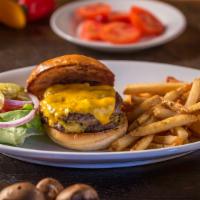 Double-Stacked Cheeseburger* · 6 oz. double-stacked Cheeseburger, served on a brioche bun cheese. Lettuce, tomato, onion, a...