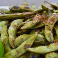 Edamame · Steamed soybeans sprinkled with chili salt and lime.
