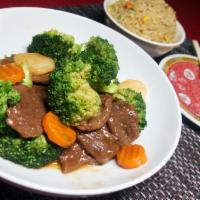 Broccoli Beef · With of fresh broccoli in brown sauce.