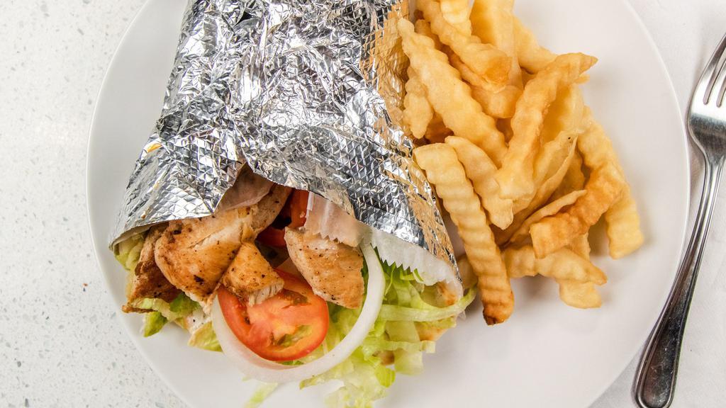 Chicken Gyro (With 6 Wings) · served with fries and drink