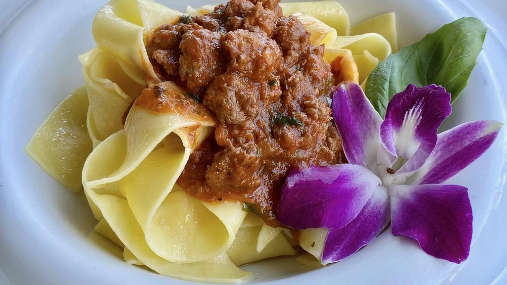 Pappardelle · Braised lamb ragout in Barolo wine sauce