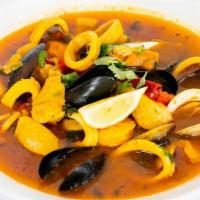 Sopa À Marinheira · Seafood Soup with Clams, Mussels, Shrimp, Squid and Fish