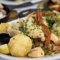 Parrilhada De Mariscos (1 Person) · Grilled Seafood Mix in White Wine and Garlic Sauce with Lobster, Scallops, Shrimp, Clams, Mu...