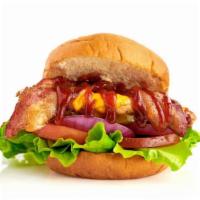 Jefferson’S Chicken Sandwich · Our fresh grilled chicken breast topped with cheese, applewood smoked bacon and BBQ sauce.