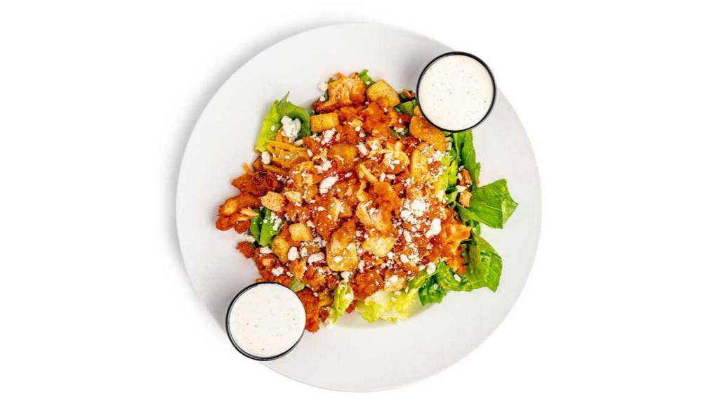 Buffalo Chicken Salad · Our house salad topped with your choice of fresh to order grilled chicken or hand breaded chicken tenders tossed in one of our signature sauces.