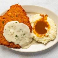 Country Fried Steak · Country fried steak with cream gravy. Served with seasoned fries or mashed potatoes with gravy