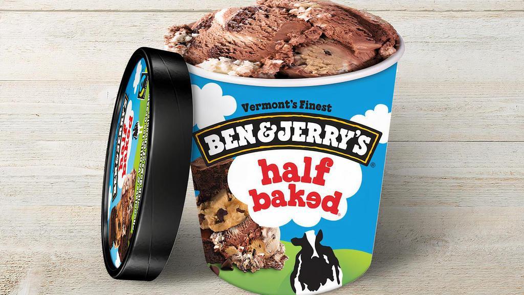 Ben & Jerry'S Ice Cream Half Baked · Ben & Jerry's chocolate & vanilla ice creams with gobs of chocolate chip cookie dough & fudge brownies. (Non GMO)