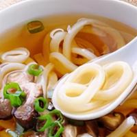 Udon Soup · Thick wheat noodles, chicken  and mixed vegetables