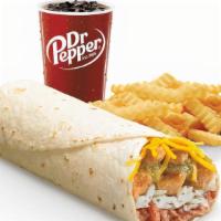 Spicy Grilled Chicken Burrito Meal · Our Spicy Grilled Chicken Burrito plus our famous Crinkle-Cut Fries and a refreshing beverage.