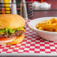100% Pure Angus Beef Burgers (1/4 Lb) · Mouthwatering 1/4 lb, fresh 100% Angus beef burger with fresh lettuce, tomato, onions, pickl...