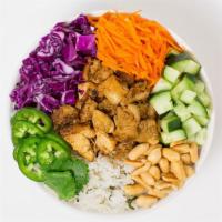 Bahn Mi Bowl · Choice of protein and rice, carrots, cucumber, cilantro, lettuce, cashews, and sesame ginger...