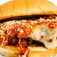 Super Parm · Filet With Melted Provolone Cheese, Chunky Marina, Topped with Parmesan Cheese.