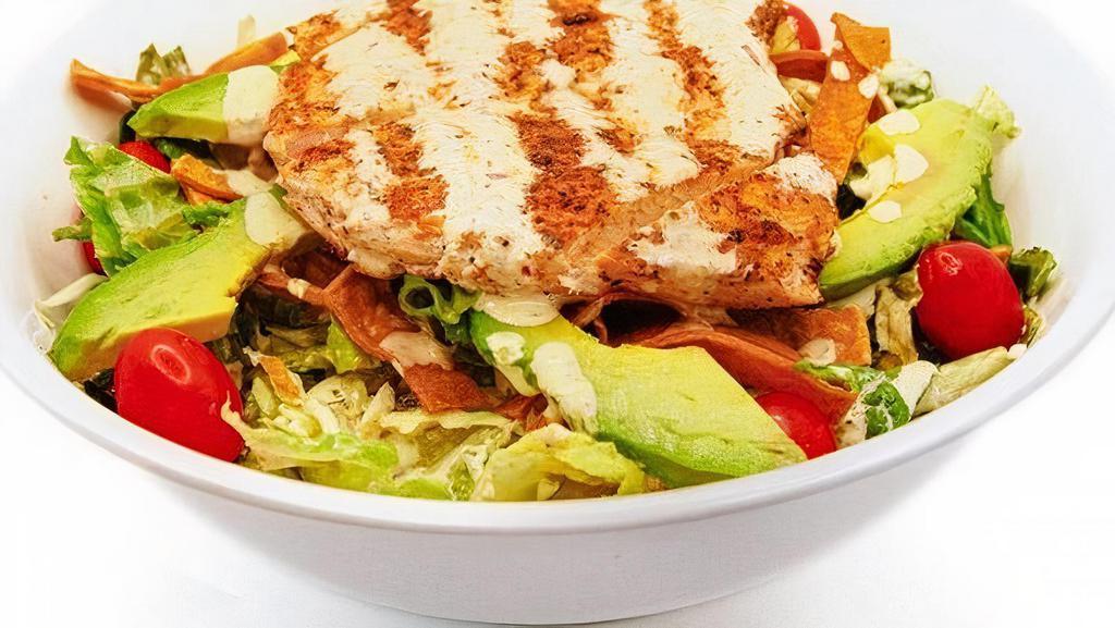 Southwest Salad · Your Choice of Grilled or Breaded Chicken, Fresh Greens, Avocado, Tortilla Strips, Tomatoes, and Tomatillo Ranch Dressing