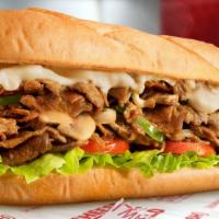 Philly Cheesesteak · Grilled onions, mushrooms, green peppers, provolone cheese.