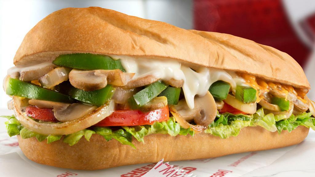 Veggie Delight · Grilled mushrooms, onions, green peppers, provolone, shredded cheddar, swiss.