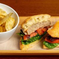 Italian Sausage Burger · Italian sausage patty, spinach, tomatoes, caramelized onions, roasted peppers, fontina chees...