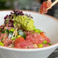 Ahi Pacific · Tuna, green onions, sesame seeds, coconut rice, avocado, edamame, maguro, spicy mayo, crispy...