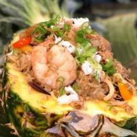 Hawaii Fried Rice · Hawaiian pineapple, coconut fried rice with shrimps, crab meat and veggies allergy; shellfish.