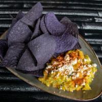 Avocado Dip And Chips · Avocado, shallots, cilantro, lime, chips, queso allergy; dairy.