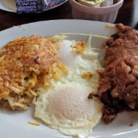 Corned Beef Hash & 2 Eggs · Home fries or grits, toast & jelly
