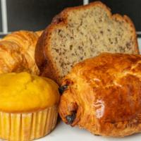 Assorted Breakfast Pastries · 1 each butter croissant, chocolate croissant, blueberry muffin, banana bread.