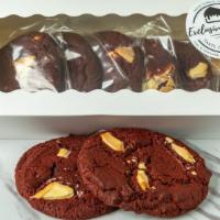  Redvelvet Cookies · pk. of 6 rich delicate white chocolate chunk redvelvet  cookies.