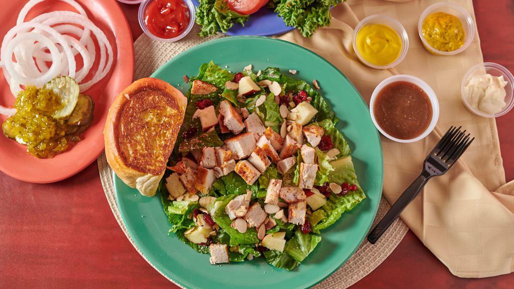 Napa Valley Salad · Grilled chicken breast, romaine lettuce, bleu cheese, apples, dried cranberries, and almonds.