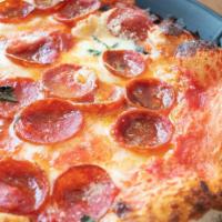 Biga Pepperoni Pizza · Pepperoni, tomato sauce, provolone and flor di latte fresh mozzarella. It’s our signature pi...