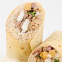 Mojo Pulled Pork And Rice Wrap · Wrap, Jasmine Rice, Power Beans, Pork, Cilantro and Creamy Garlic Sauce